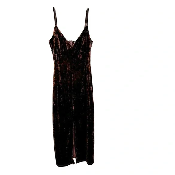 WeWoreWhat x Revolve Crushed Velvet Midi Slip Bodycon Dress Brown Size M - Picture 8 of 14